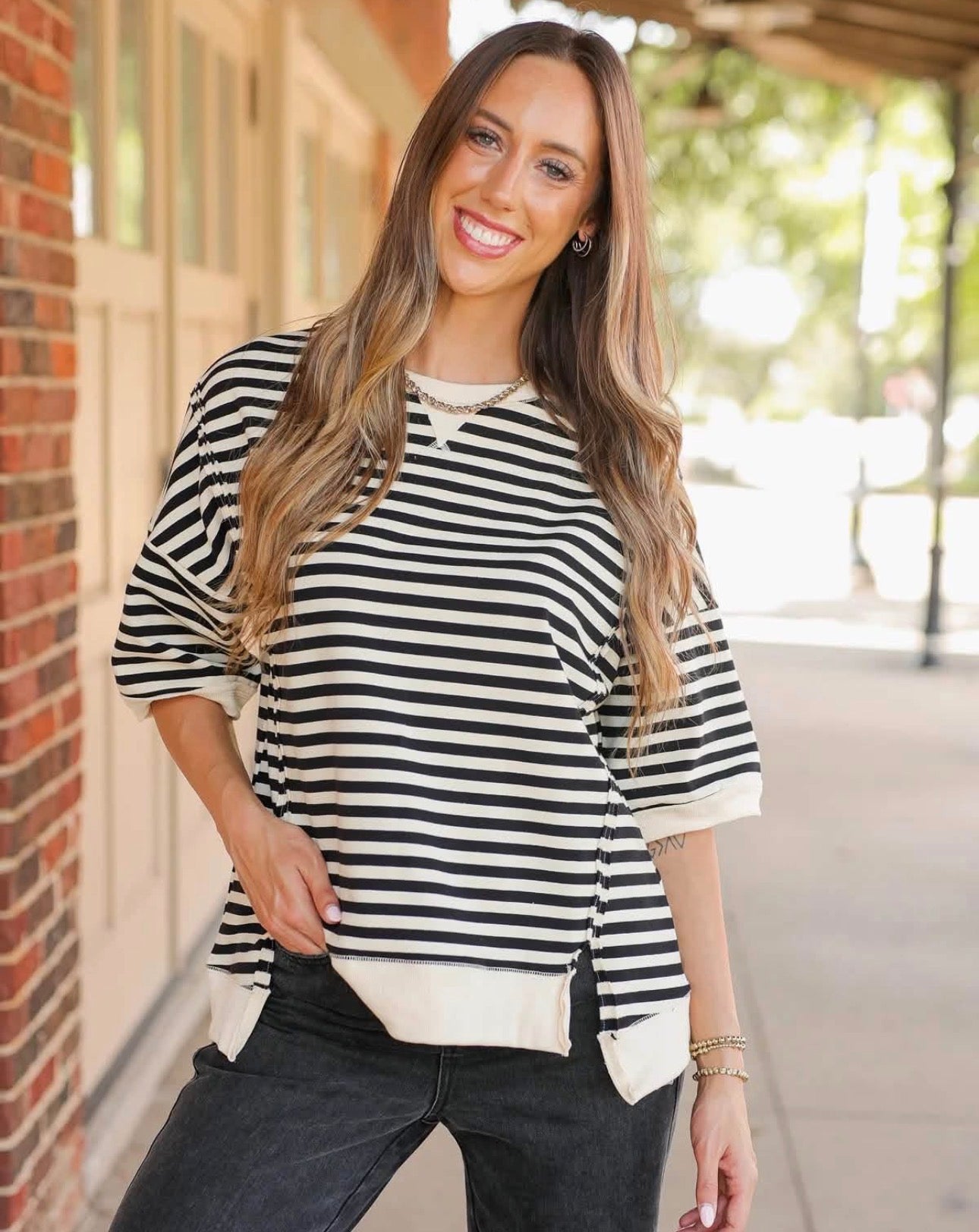 Oversized Striped Top Cream