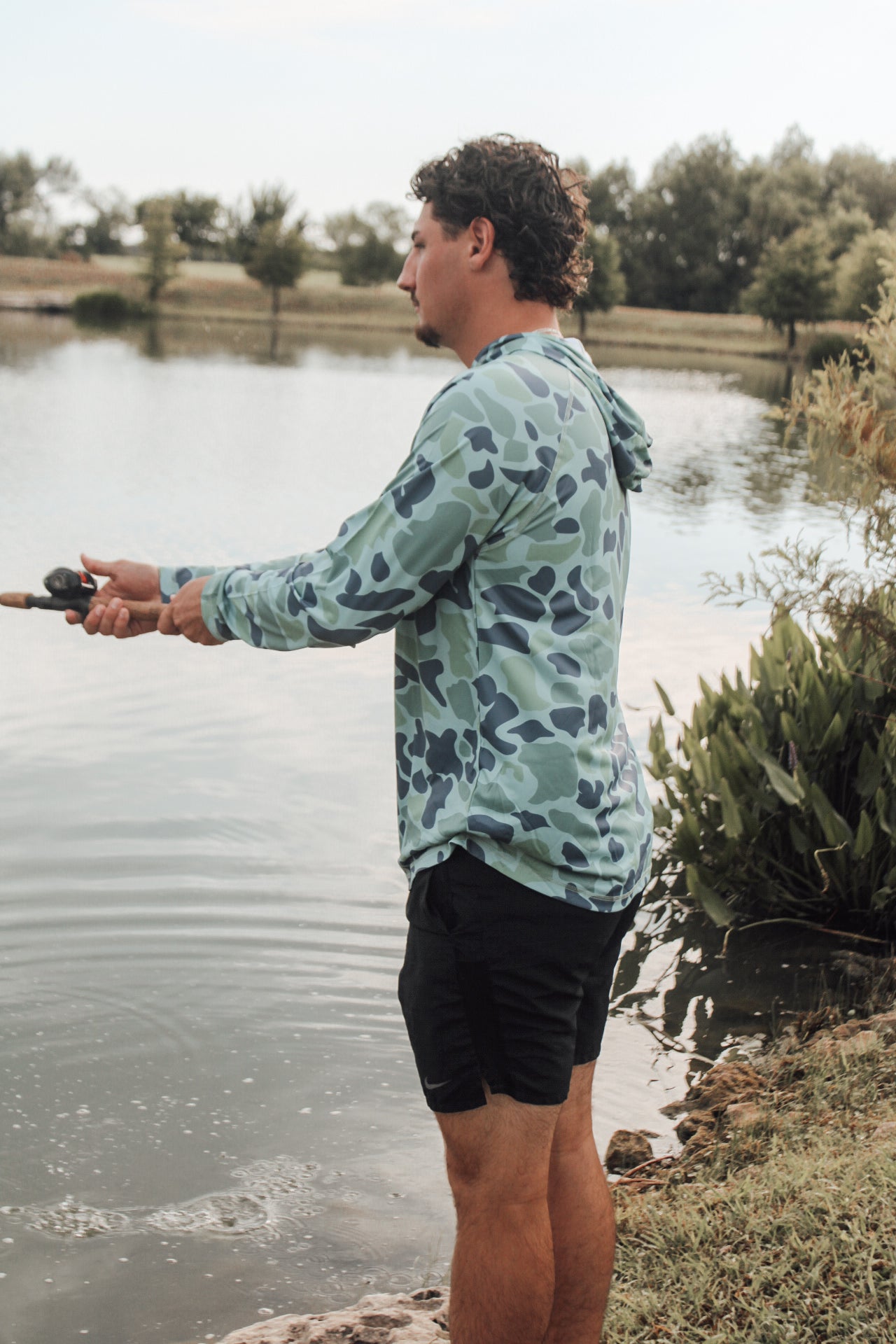 Ole Boy Hooded Performance Long Sleeve- Green Duck