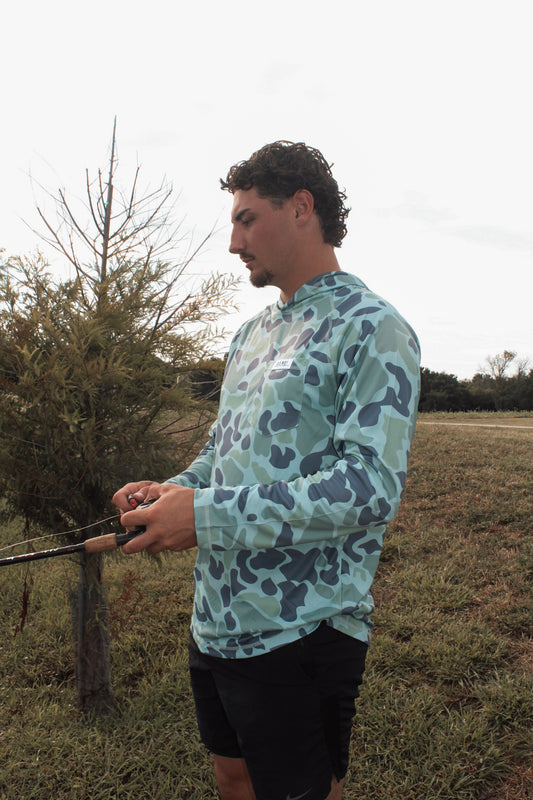 Ole Boy Hooded Performance Long Sleeve- Green Duck