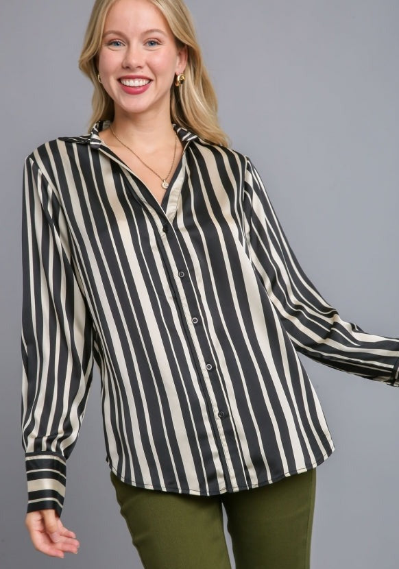 Black and Cream Silk Top