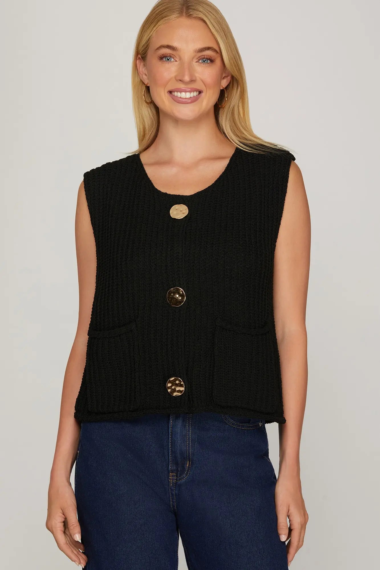 Black Sweater with Gold Buttons