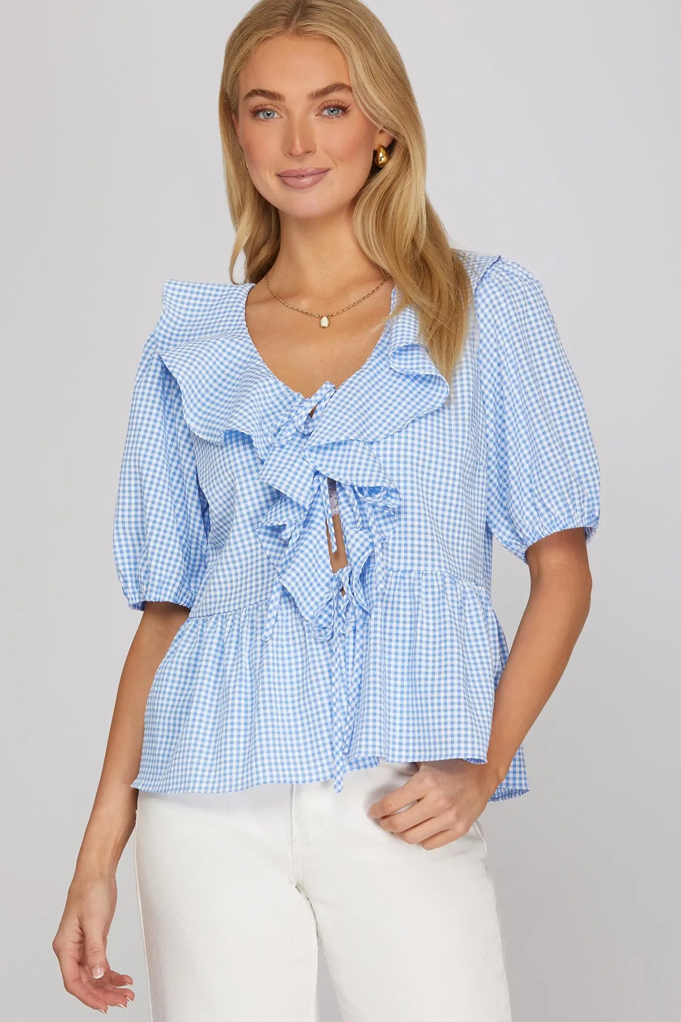 Gingham Ruffle Blouse