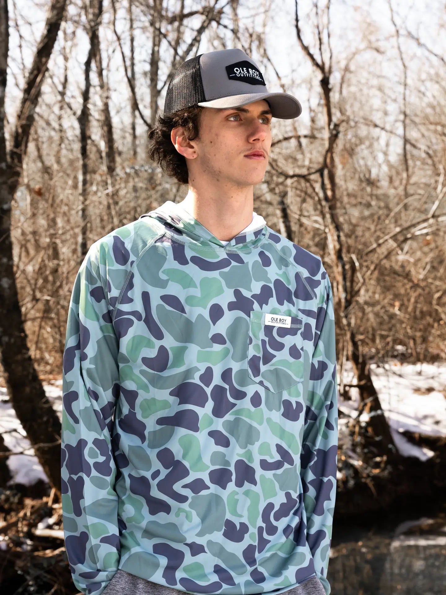Ole Boy Hooded Performance Long Sleeve- Green Duck