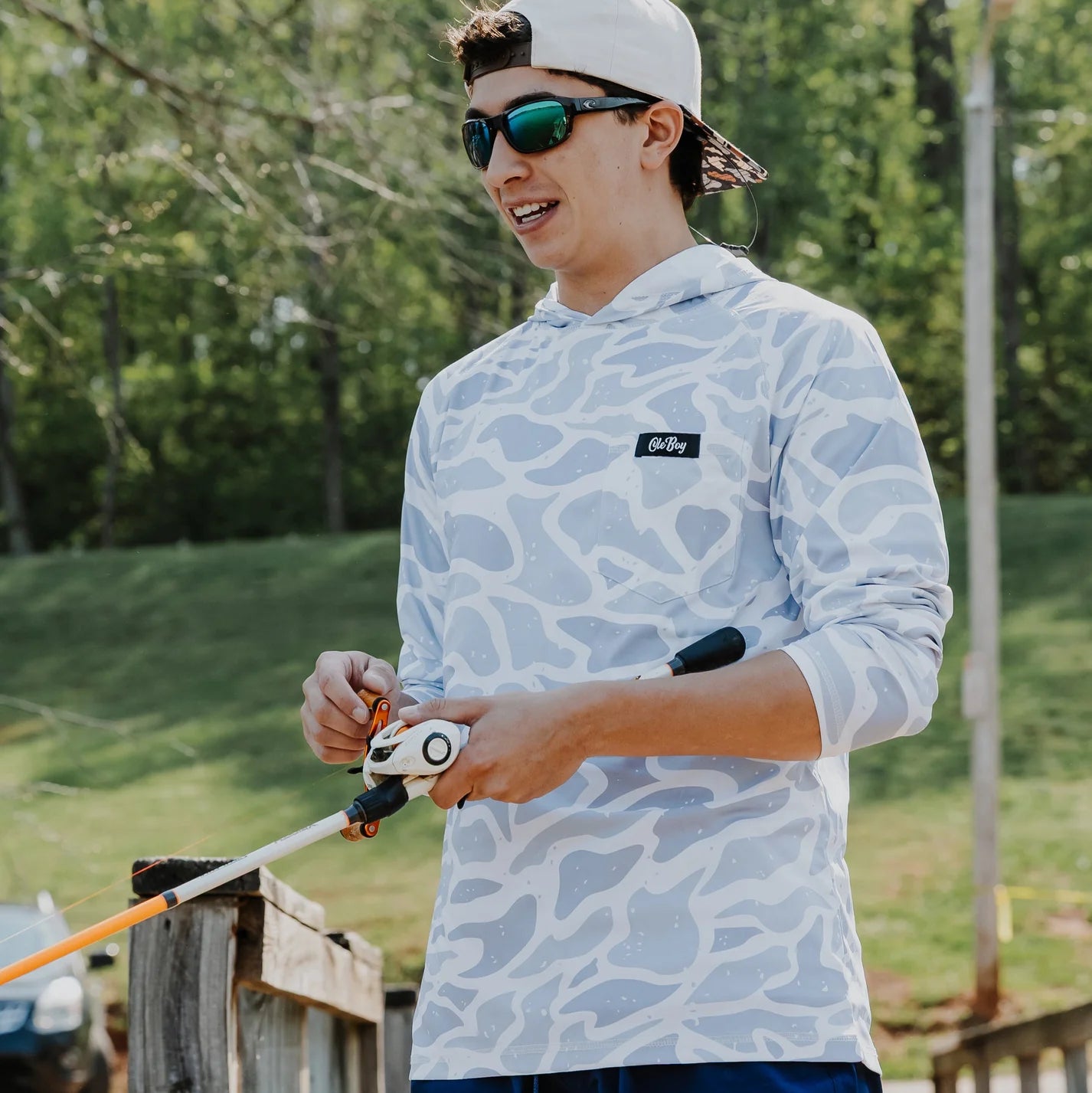 Ole Boy Grey Duck Camo Performance Hooded Tee