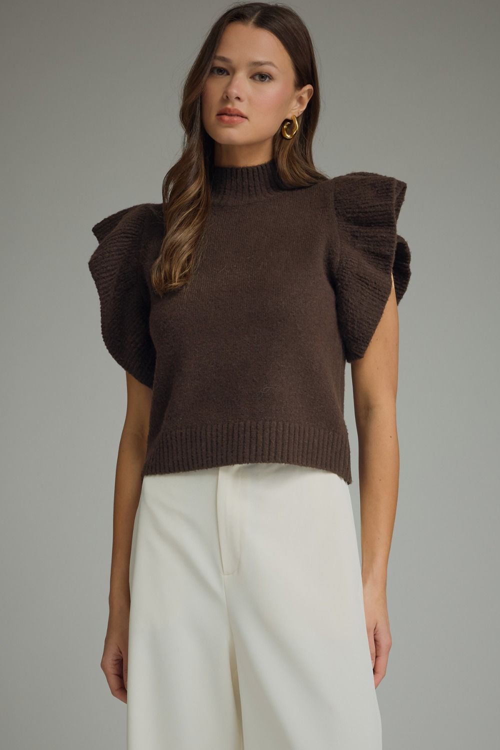 Brown Ruffle Sweater