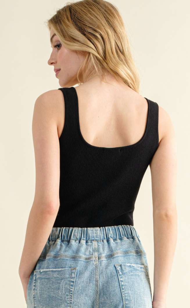 Ribbed Black Body Suit