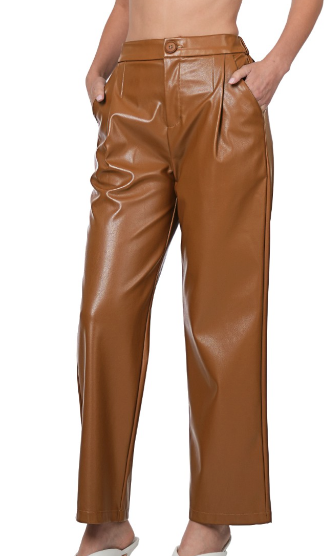 Brown Camel Leather Pants