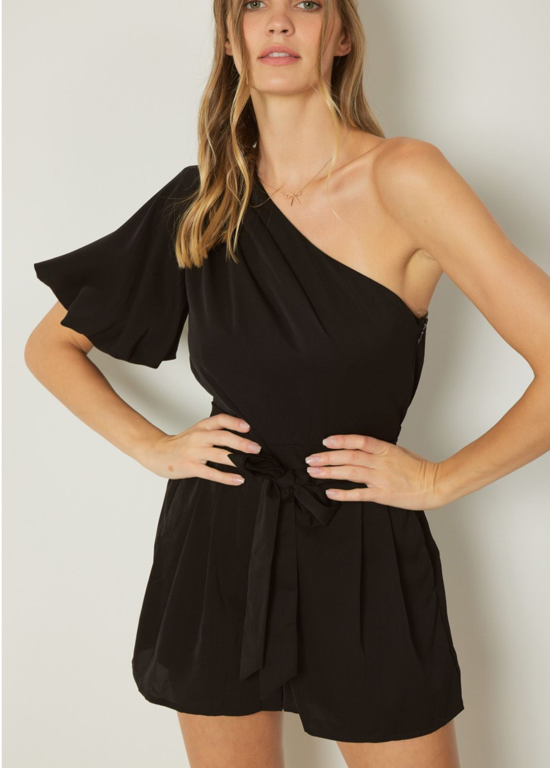 One Shoulder Black Romper