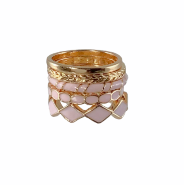 Enamel Ring Set- Baby Pink