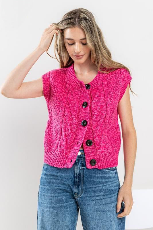 Chunky Sweater Vest - Pink