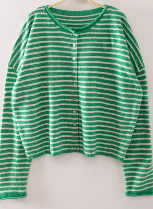 Green Striped Cardigan
