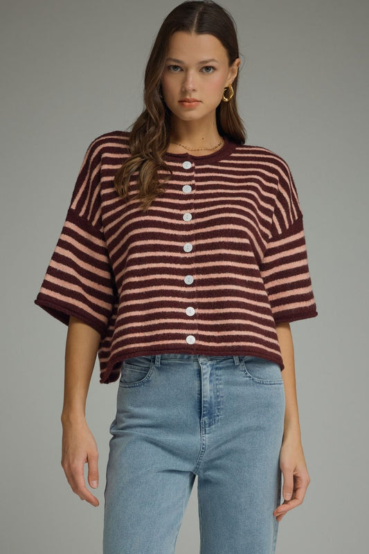 Burgundy Striped Knit Top