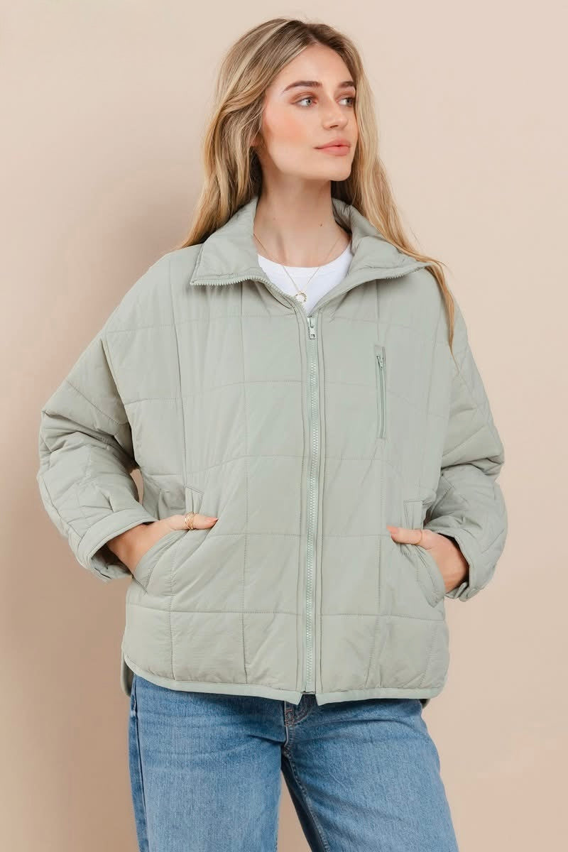 Sage Green Quilted Puffer