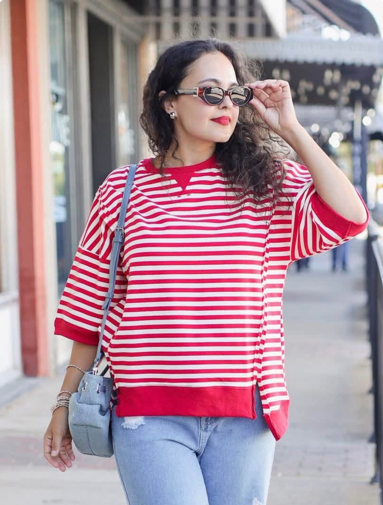 Oversized Striped Top Red