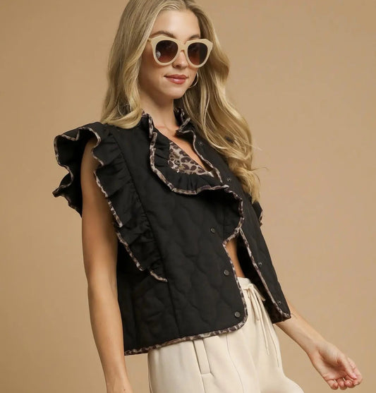 Leopard Trim Vest
