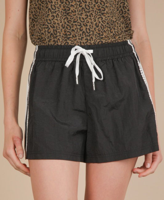 Black Stripe and Lace Trim Shorts
