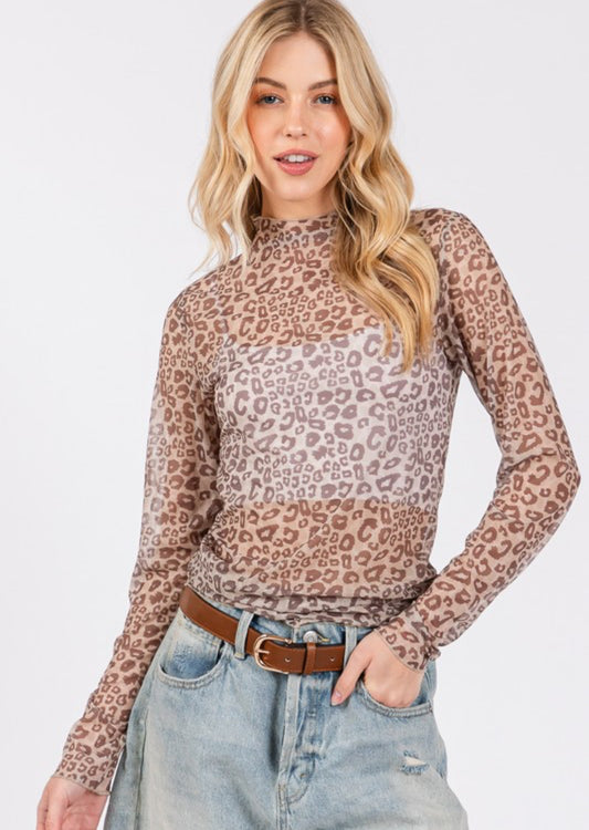 Animal Print Mesh Top