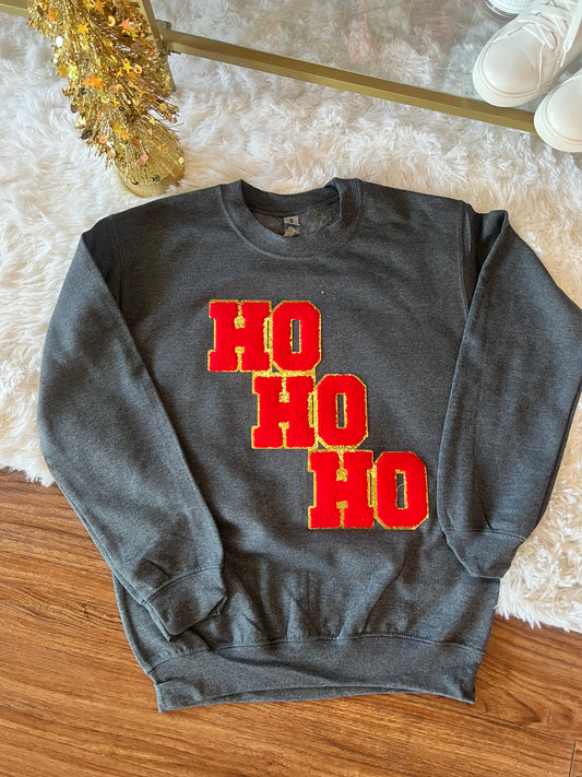 Grey Ho Ho Ho Chenille Sweatshirt