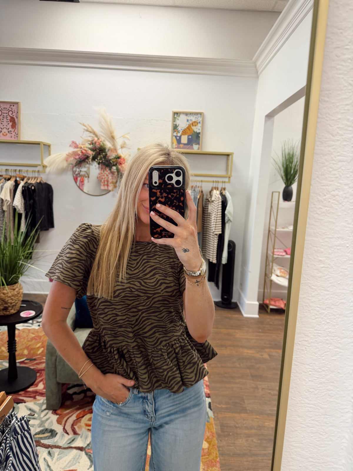 Olive Zebra Top
