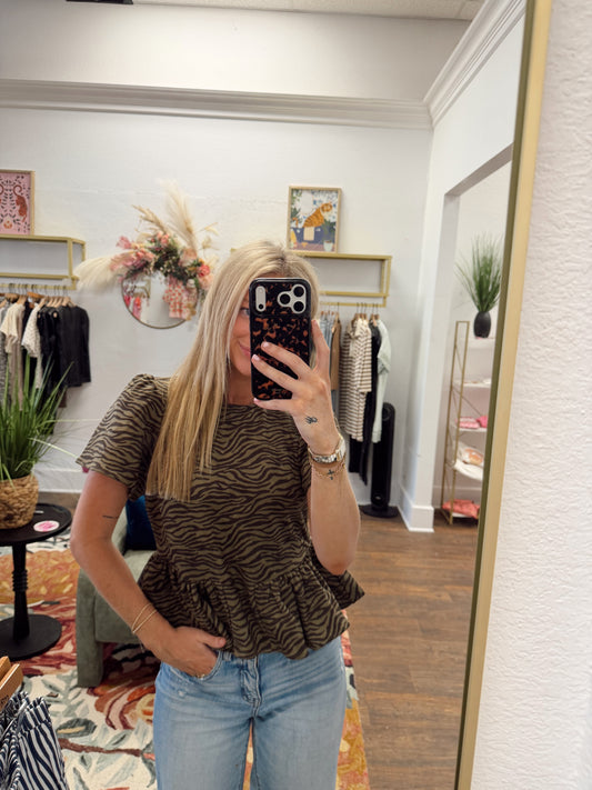 Olive Zebra Top