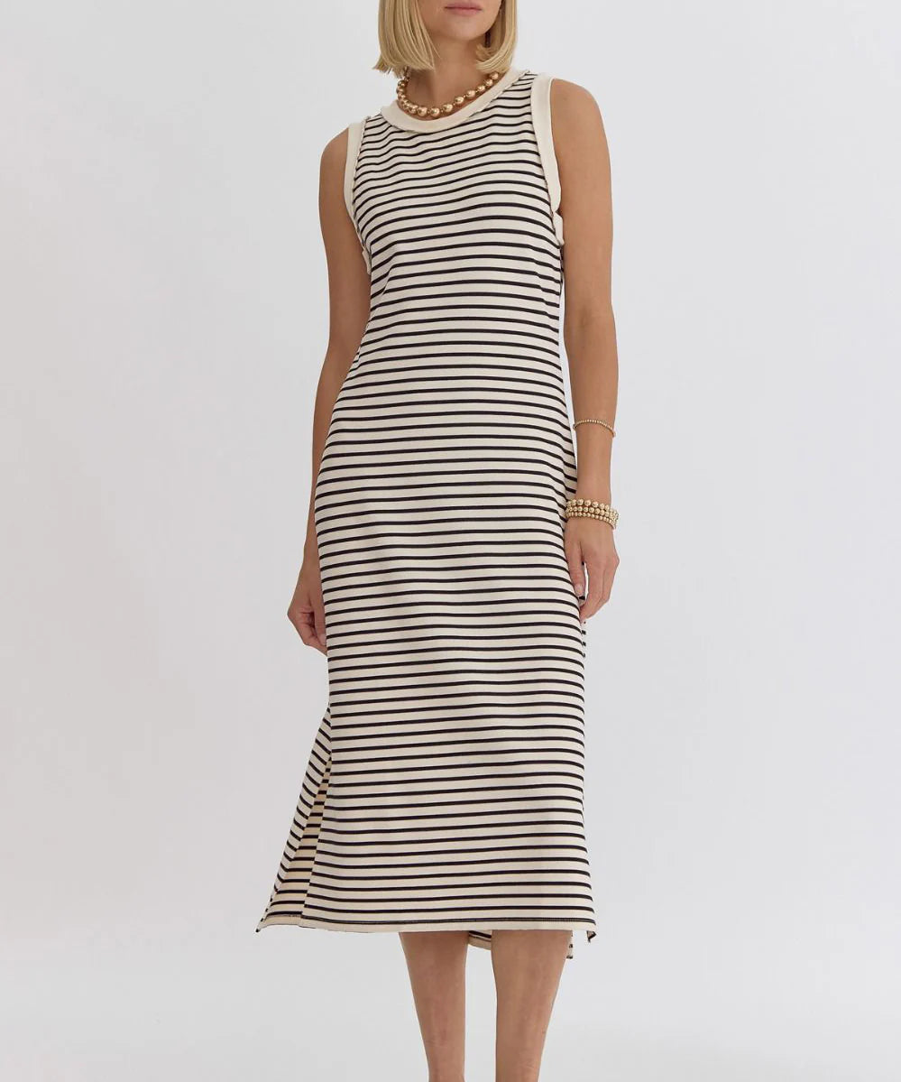 Mocha Striped Midi Dress