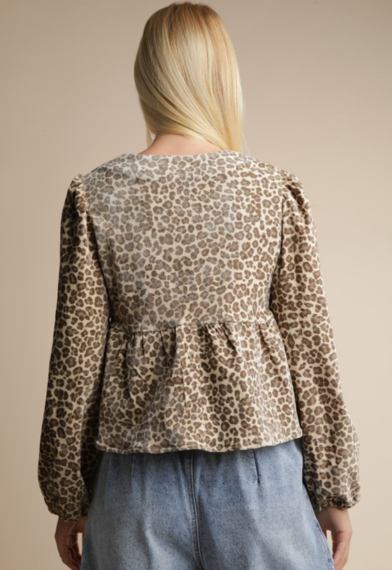 Leopard Print Tie-Front Peplum Blouse