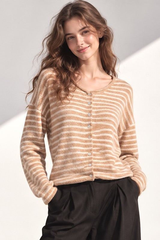 Cream Striped Cardigan