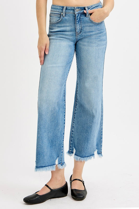 Risen Mid-Rise Wide Leg Jeans