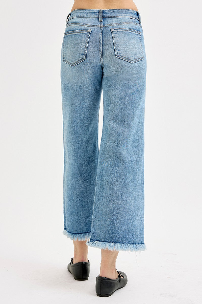 Risen Mid-Rise Wide Leg Jeans
