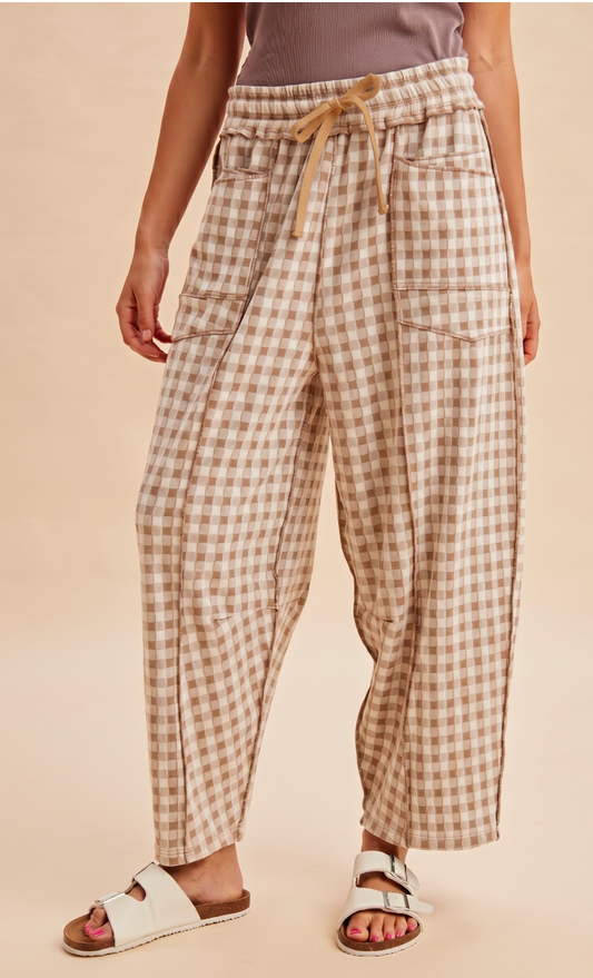 Soft Brushed Check Barrel Fit Utility Knit Pants