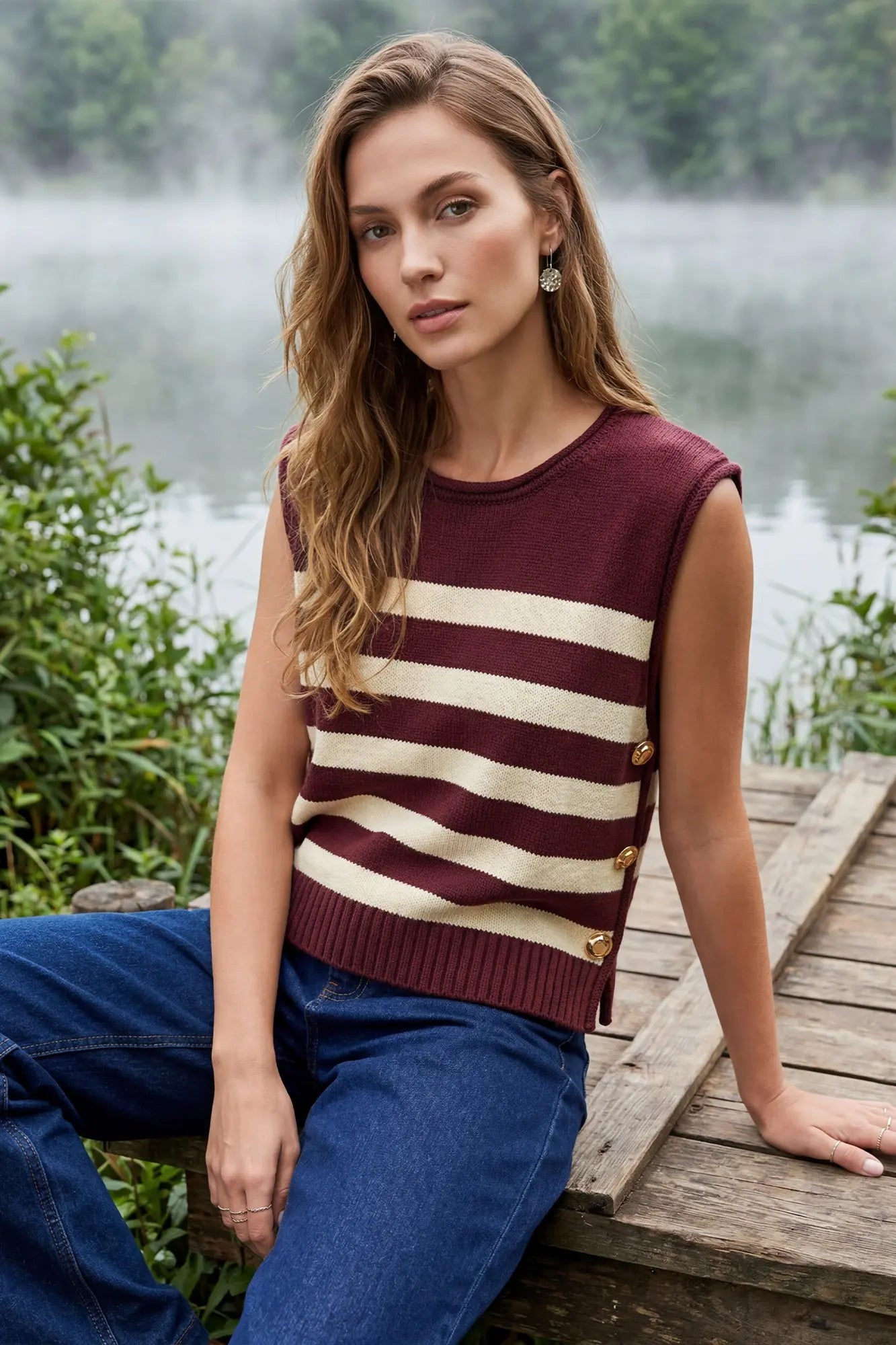 Burgundy Striped Sweater Vest