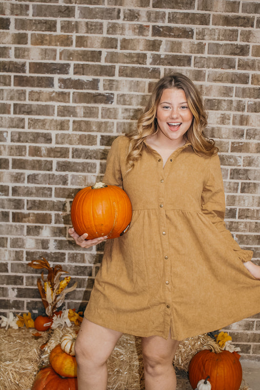 Fall-ing For You Dress Camel