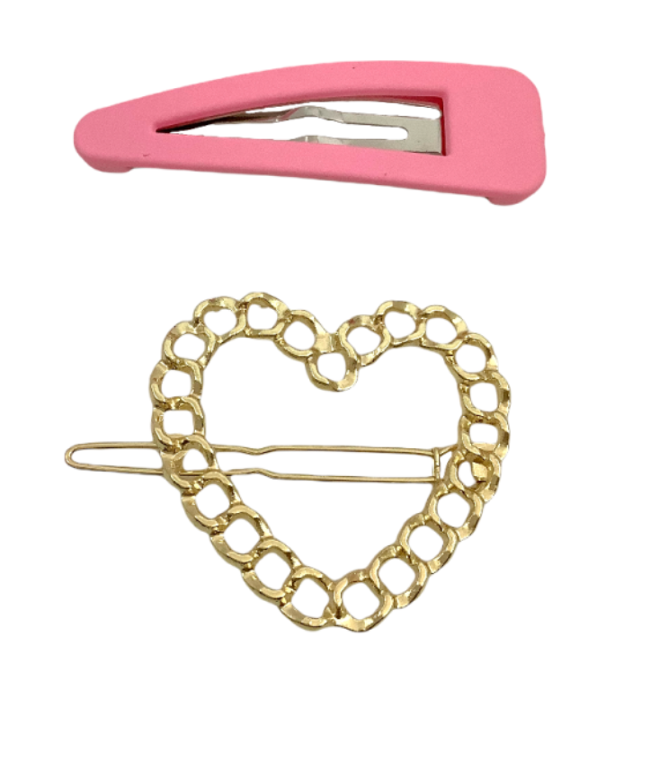 Gold Heart and Pink Hair Pins